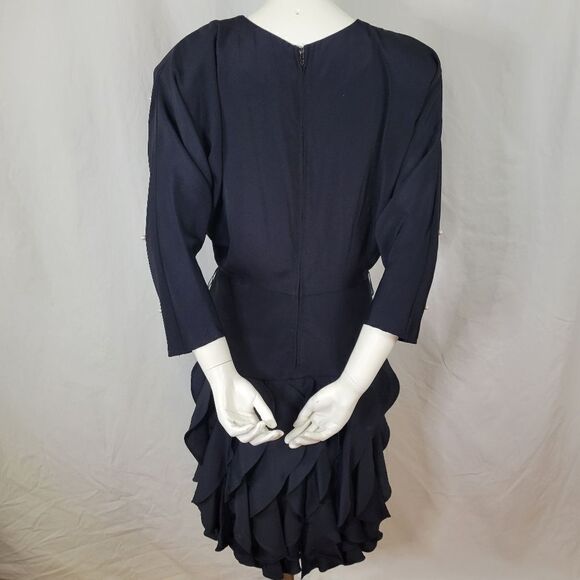 Betsy‎ & Adam Black Ruffle Skirt Faux Pearl Accent Sheath Dress Size 9/10 - Picture 3 of 9